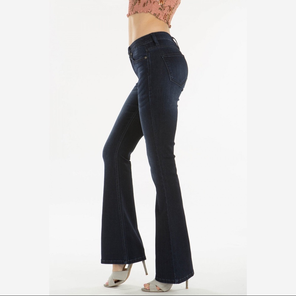 BEST SELLER! kancan petite mid rise flare jeans dark wash KC6102D-PT - Picture 2 of 6